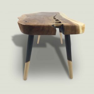 Branca live edge Suar wood coffee table with wooden legs