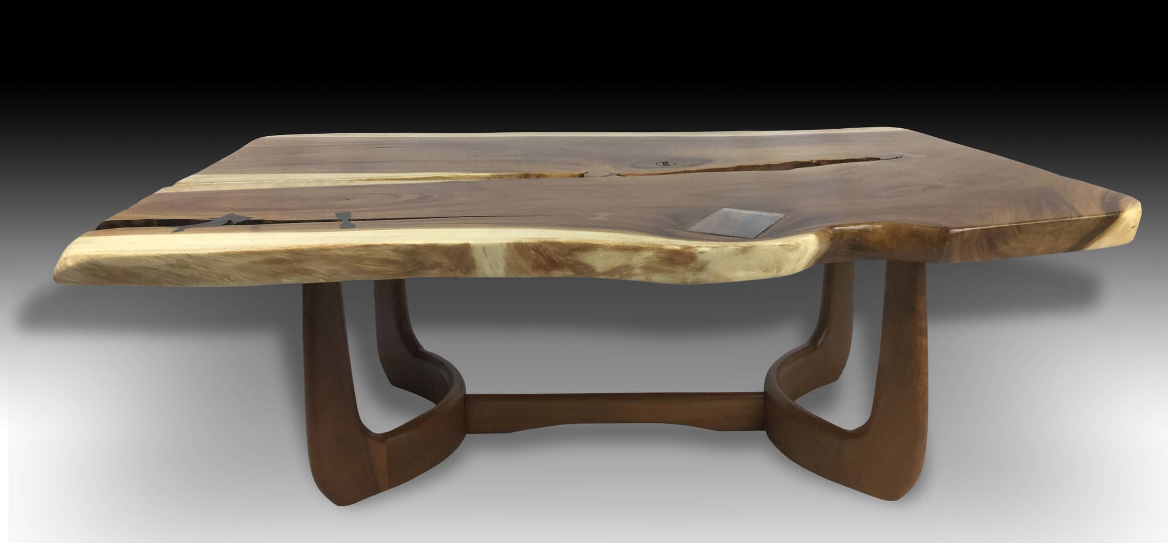 Canyon live edge Suar wood coffee table with Teak wood base