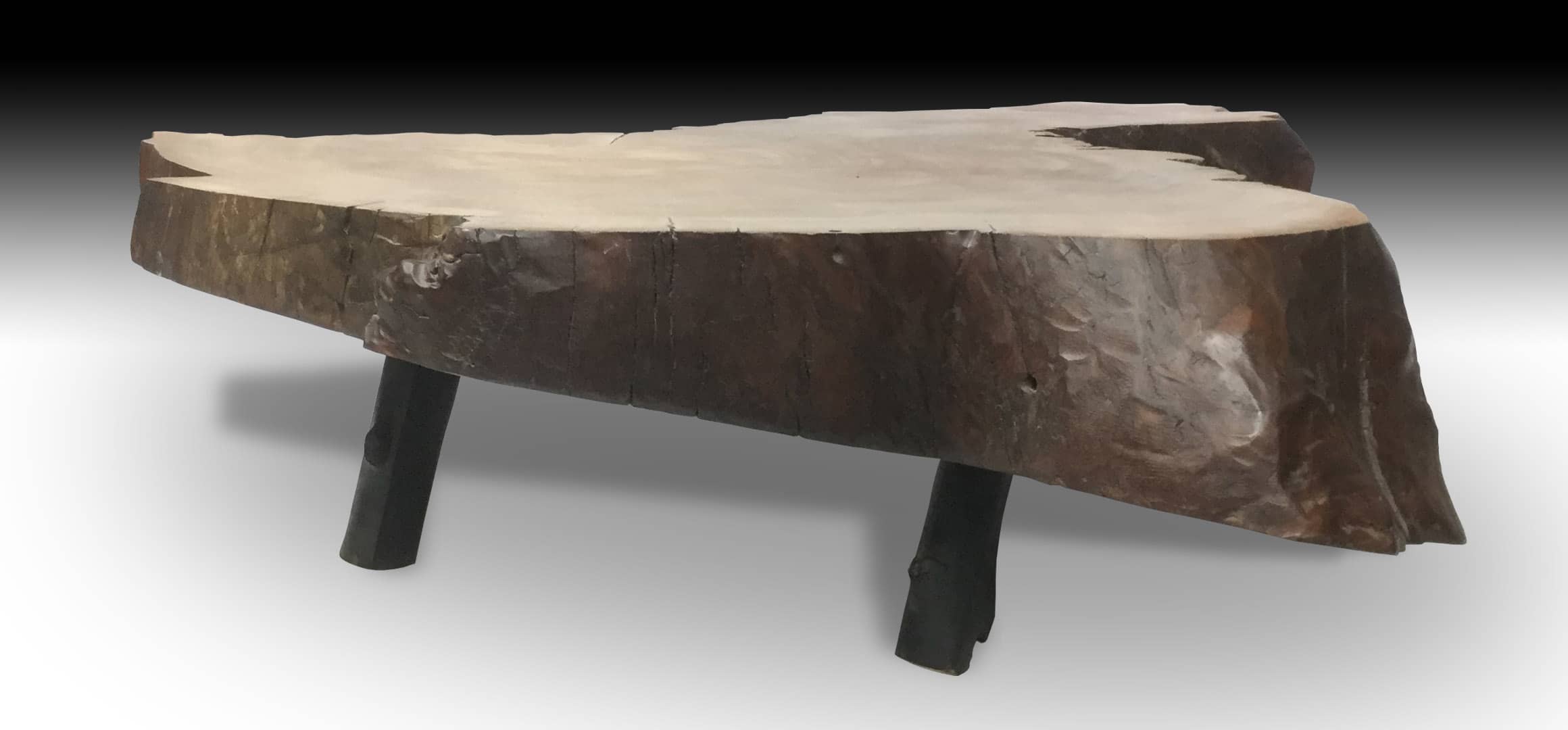 Cliff live edge Mahogany wood coffee table with wood base