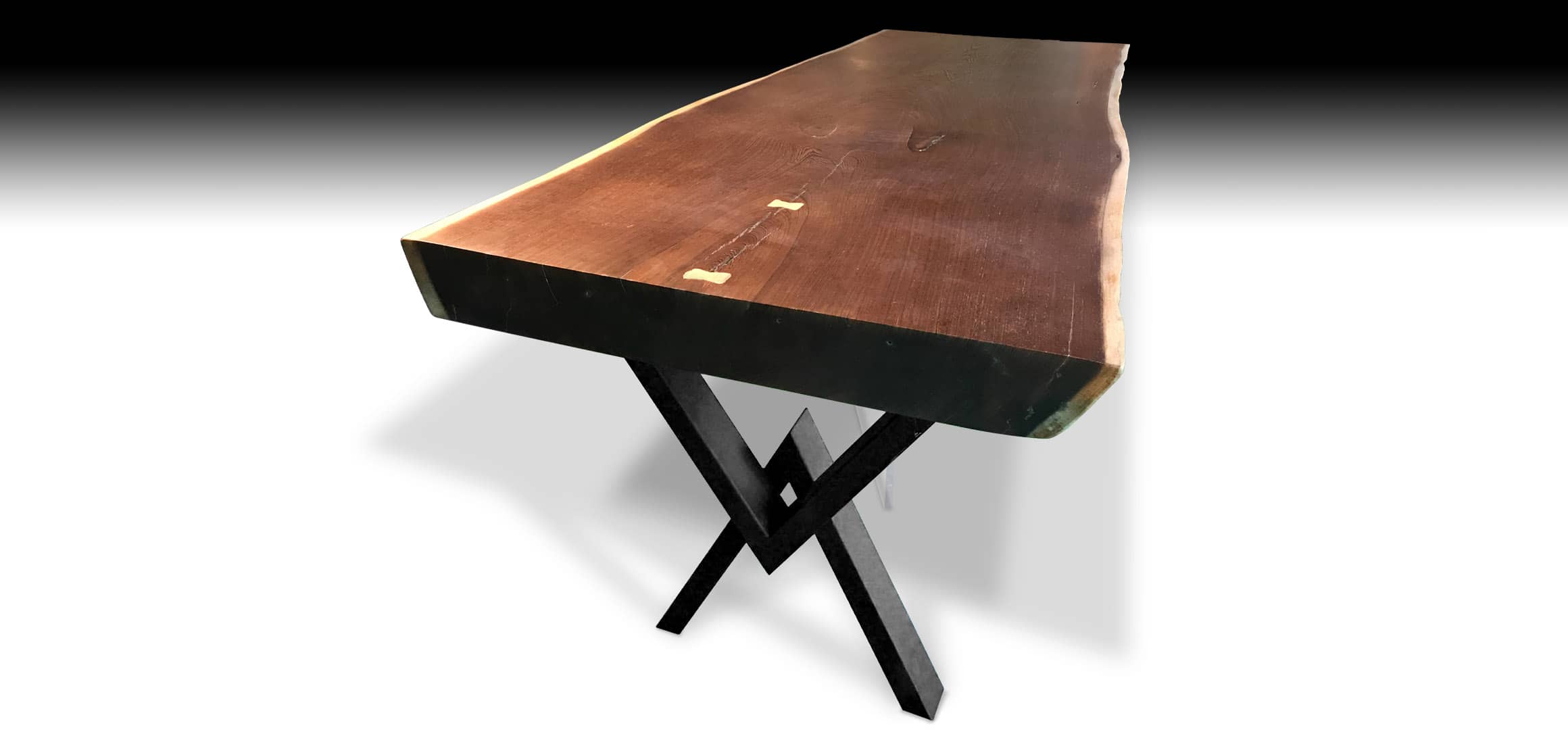 Floating live edge Suar wood dining table front view 2