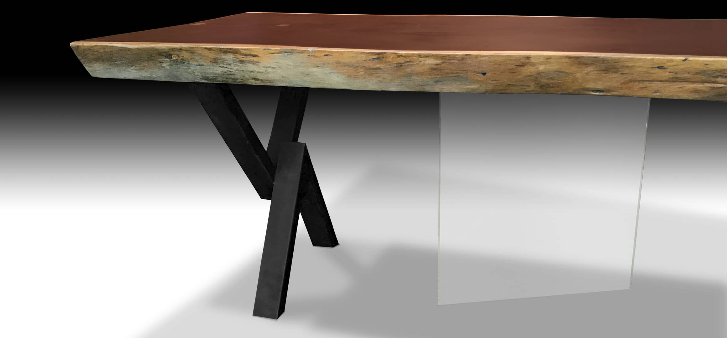 Floating live edge Suar wood dining table side view 2