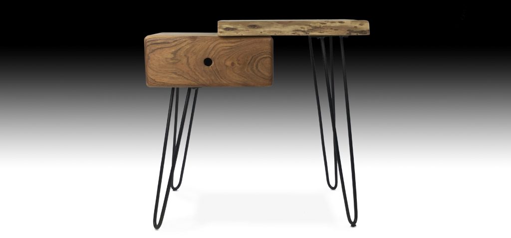 Gandan Acacia wood side table with metal legs front view