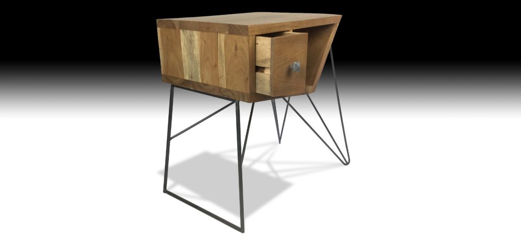 Gandan cube Acacia wood side table with metal legs
