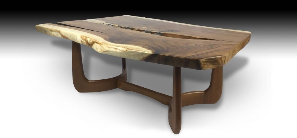 Inspire live edge Suar wood coffee table with Teak wood base diagonal view