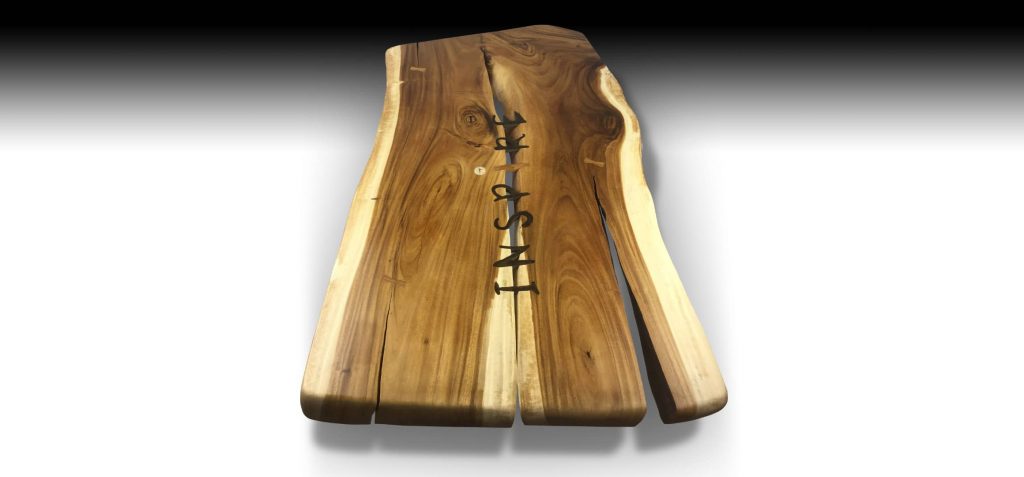 Inspire live edge Suar wood coffee table side view