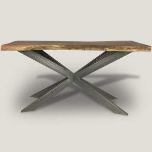 Ivars live edge Suar wood console table with crossed metal base