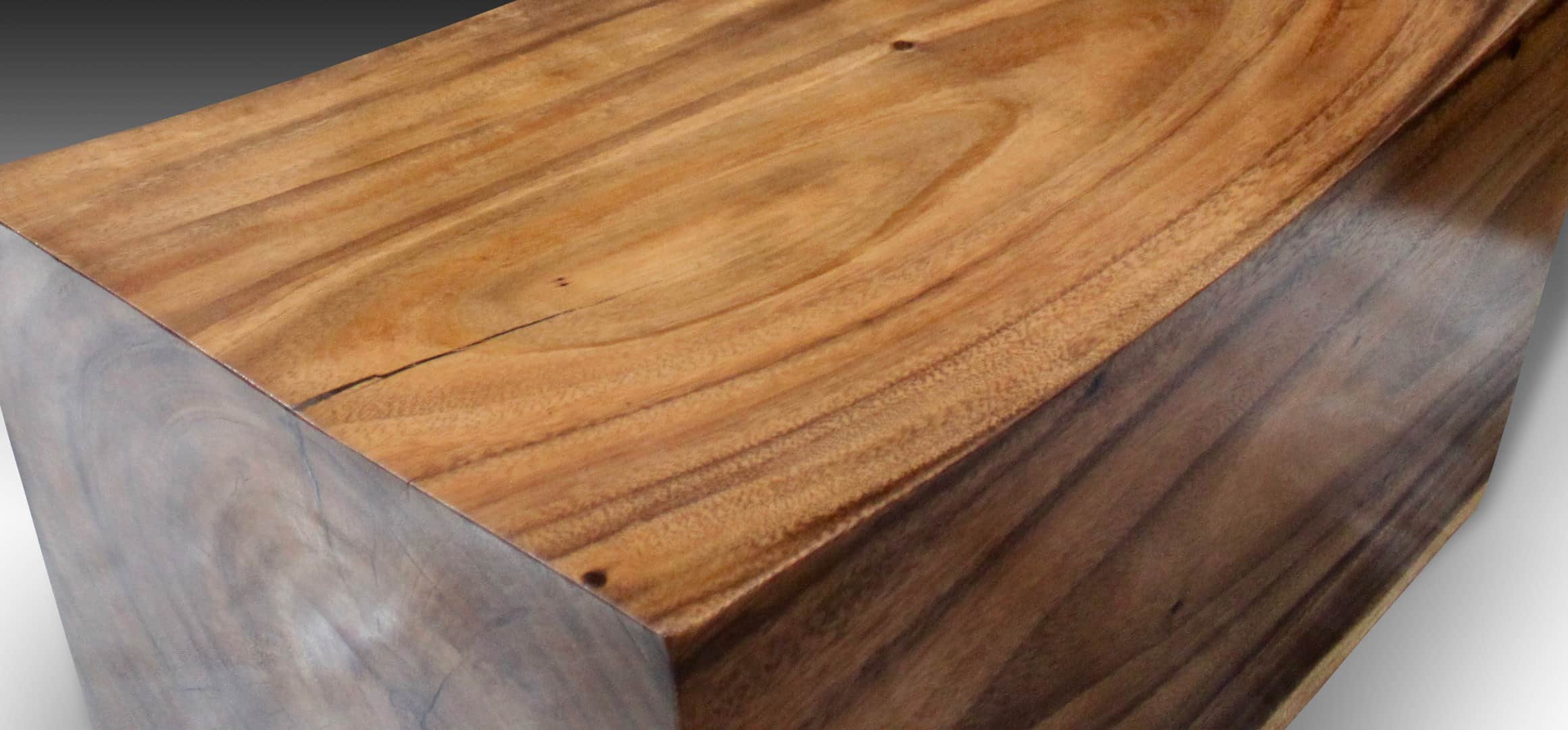 Log suar wood bench close up view