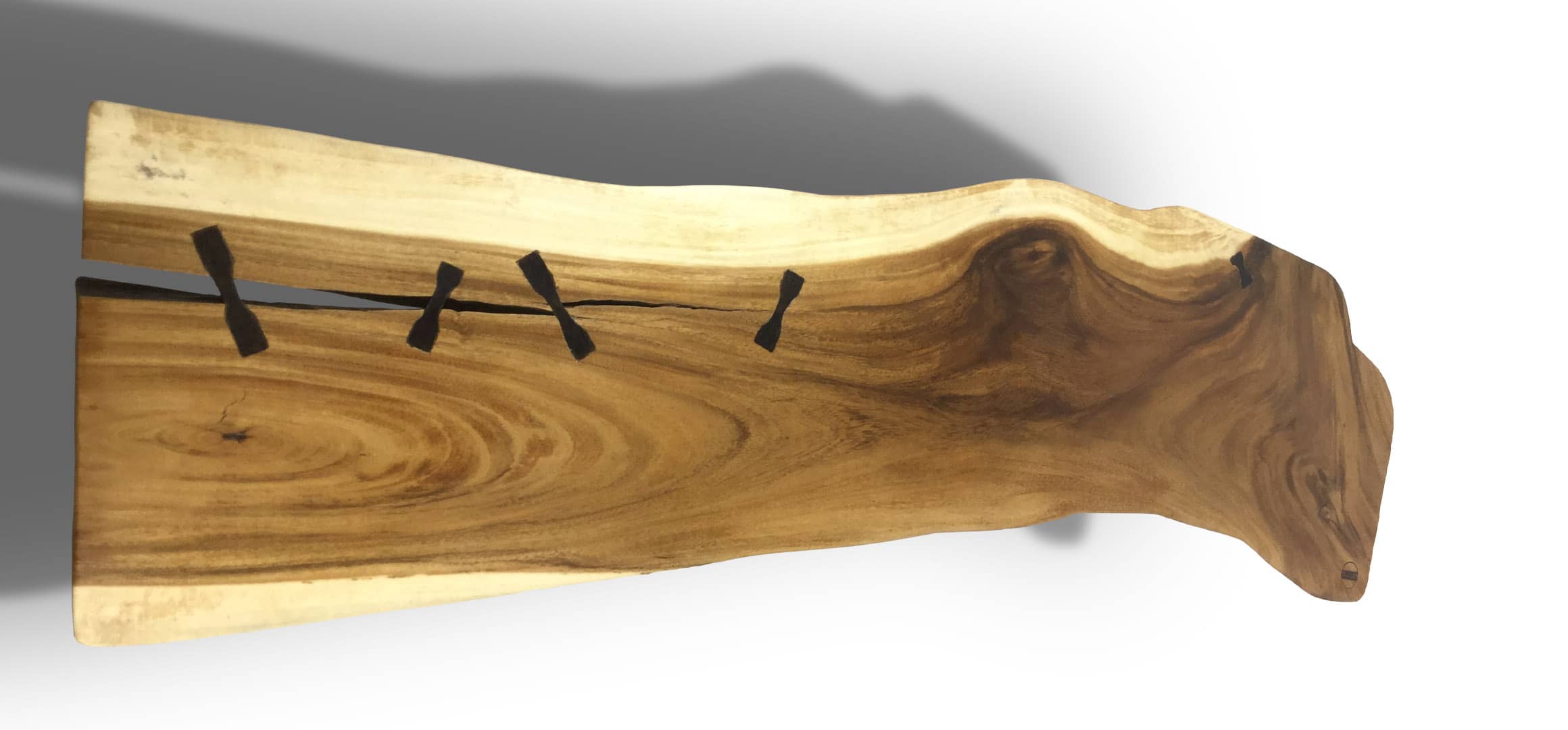 Rika live edge Suar wood coffee table with crack aerial view