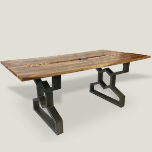 Thanya live edge wooden dining table with metal base