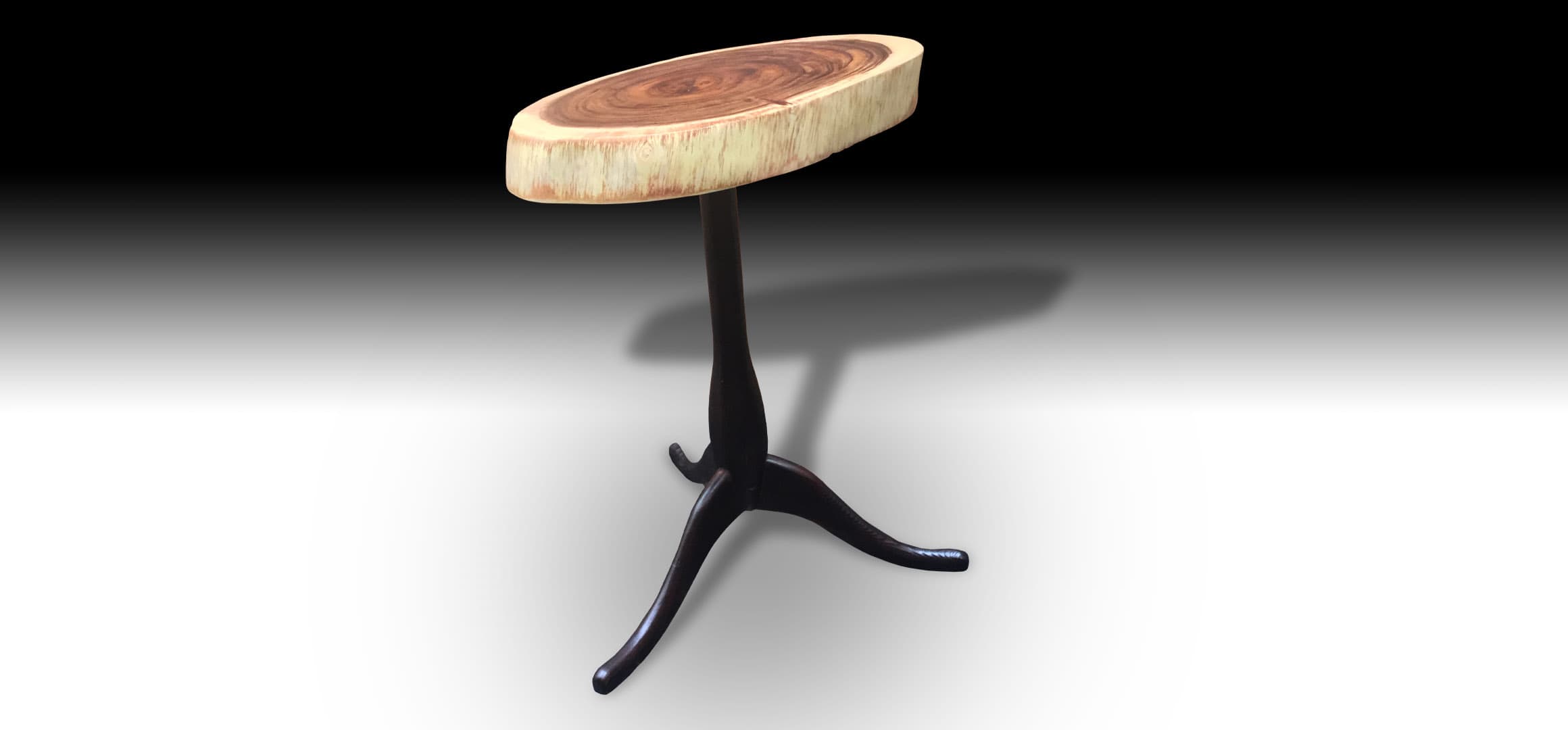 Tripod live edge suar wood side table with wooden base