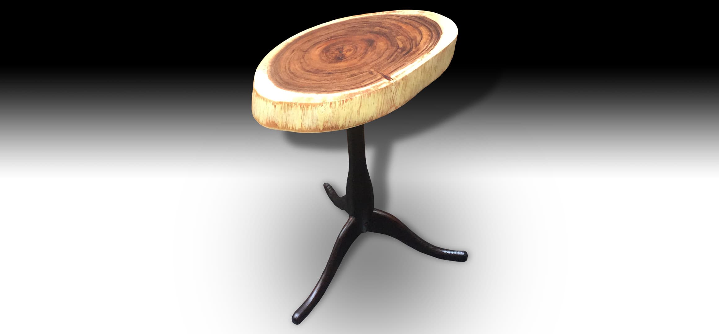 Tripod live edge Suar wood side table with wooden base view 4