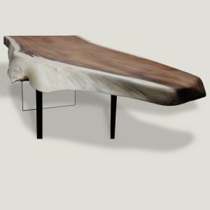Waterfall live edge wooden dining table with wooden and glass base