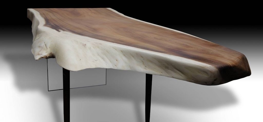 The Waterfall live edge Suar wood dining table front view