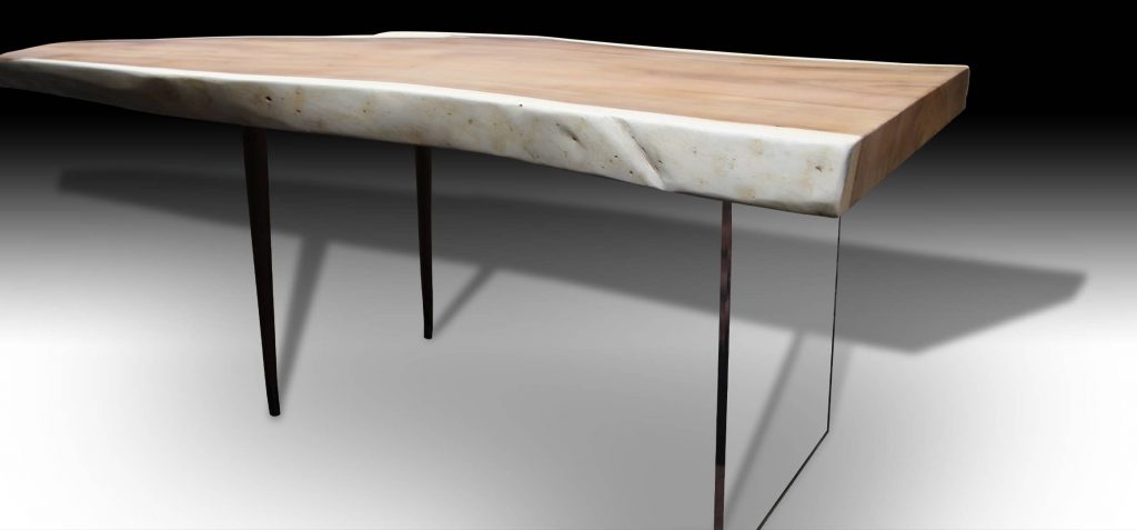 Waterfall live edge Suar wood dining table side view