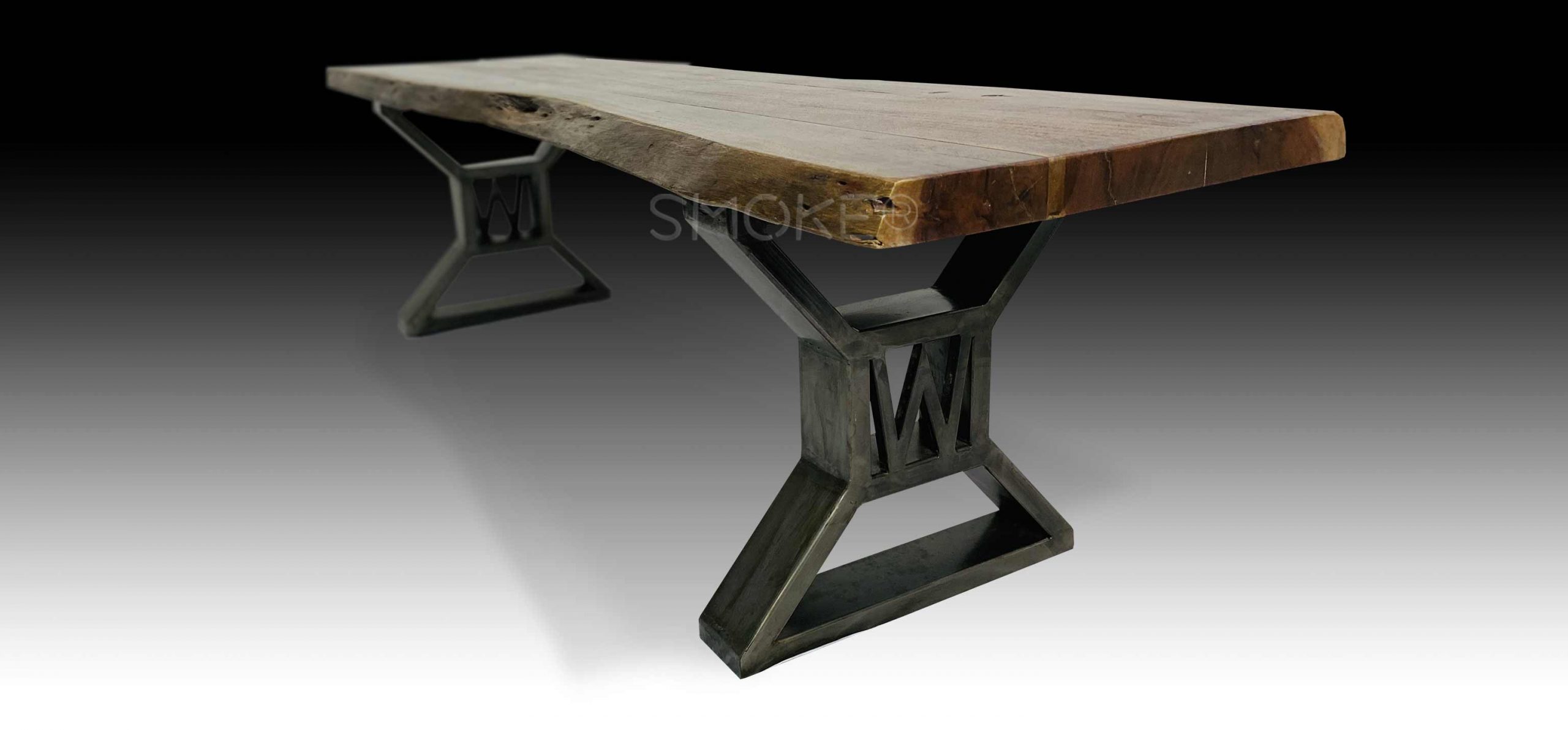 Wooden Bench With Metal Leg Angled View