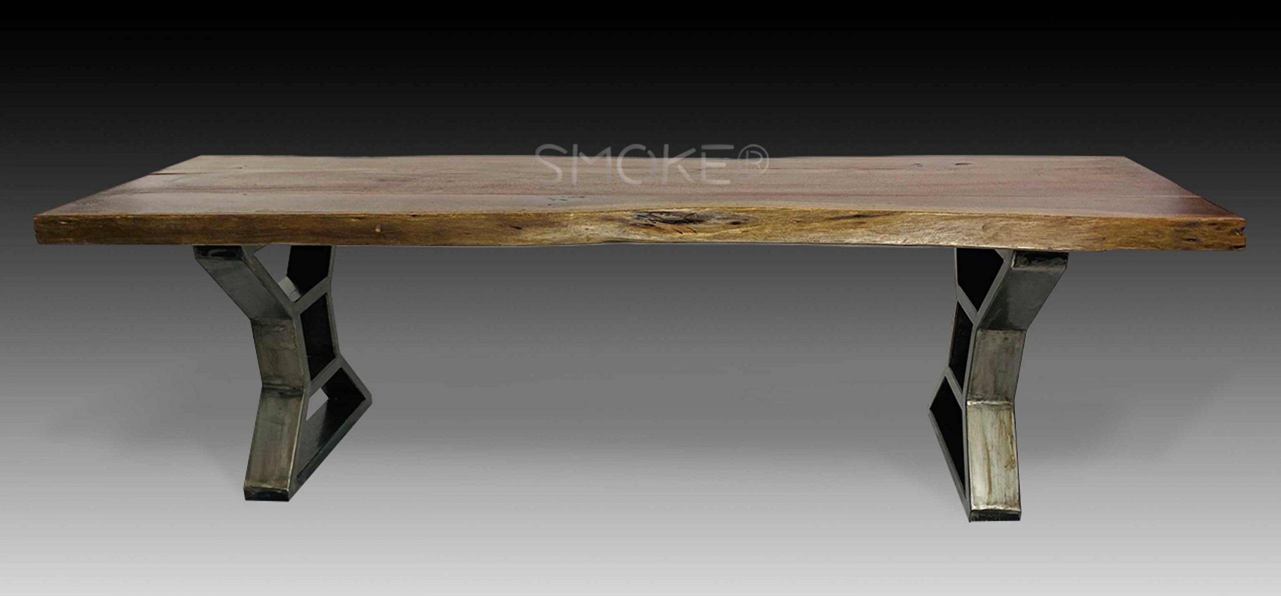 Wooden Bench With Metal Leg Front View
