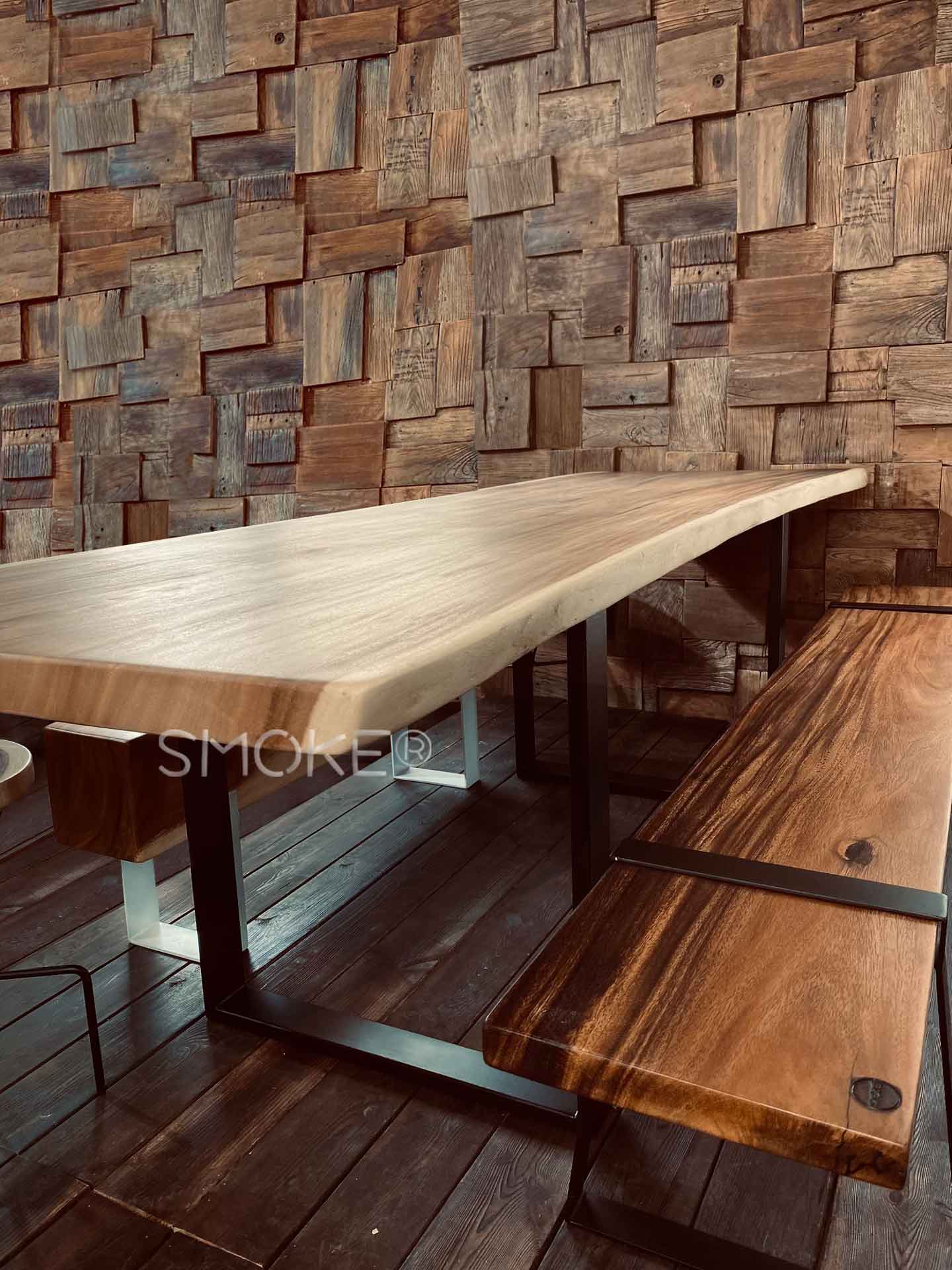 solid wood dining table and bench