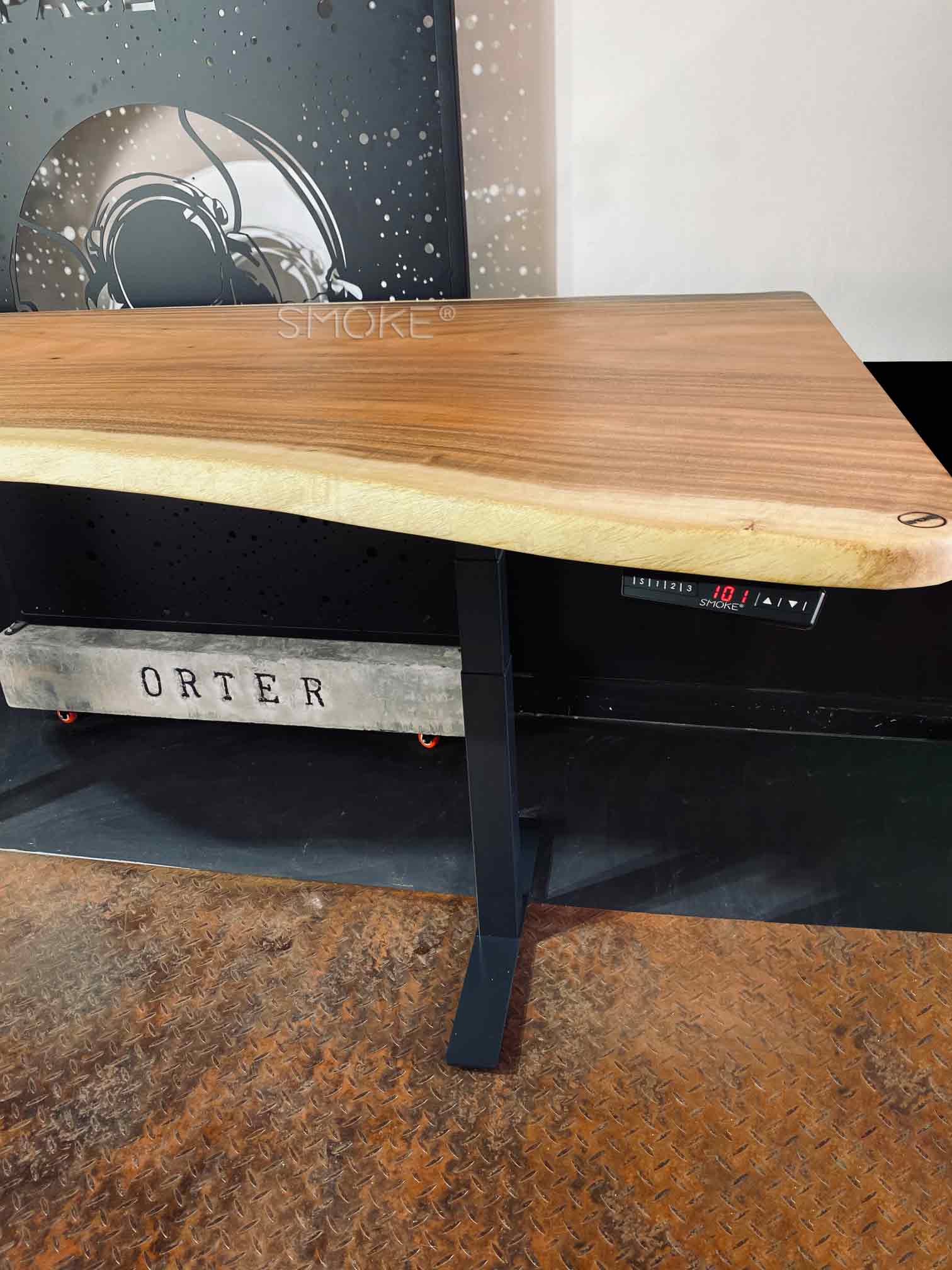 hydraulic study table live edge suar wood