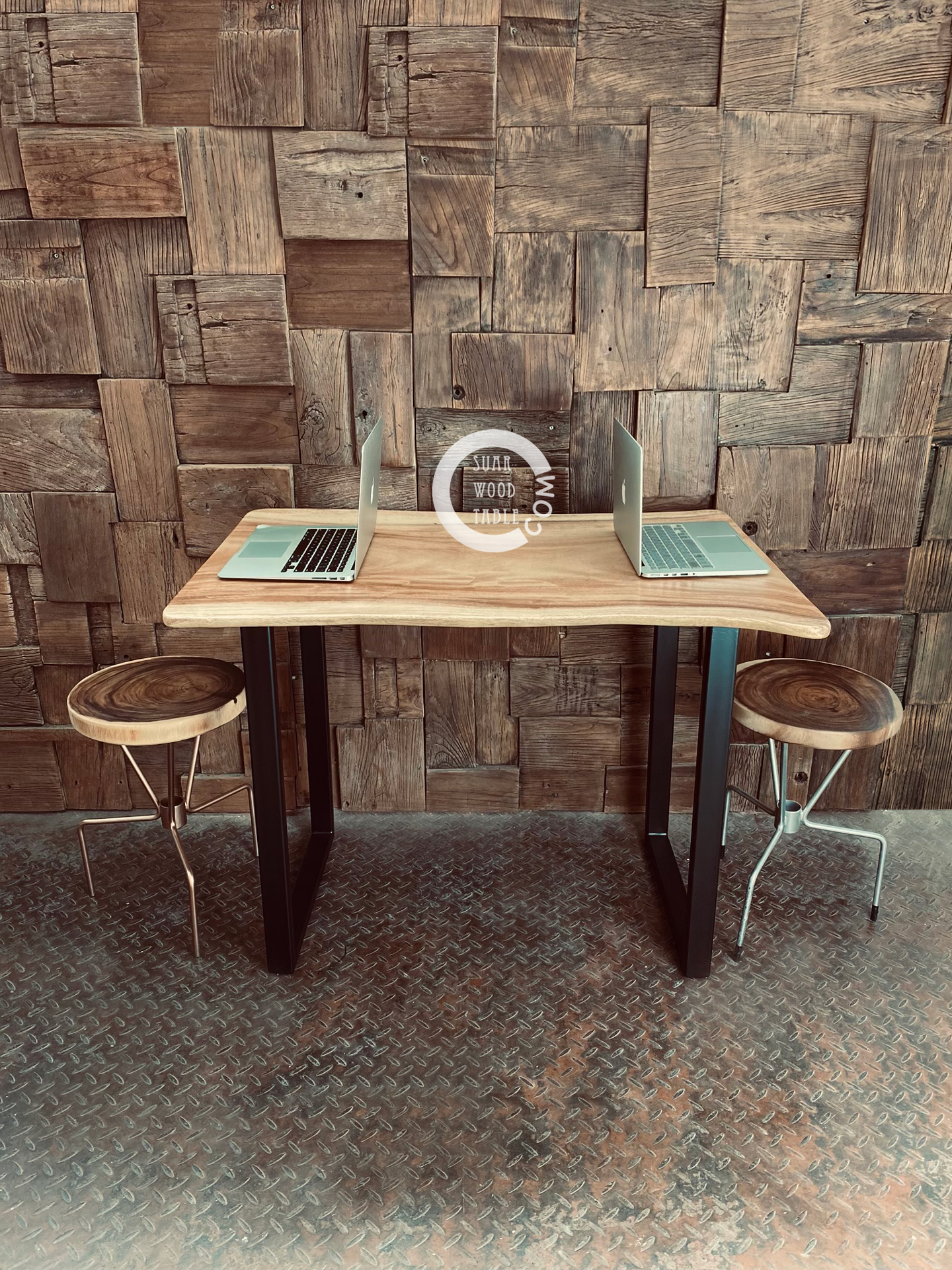work desk with stools