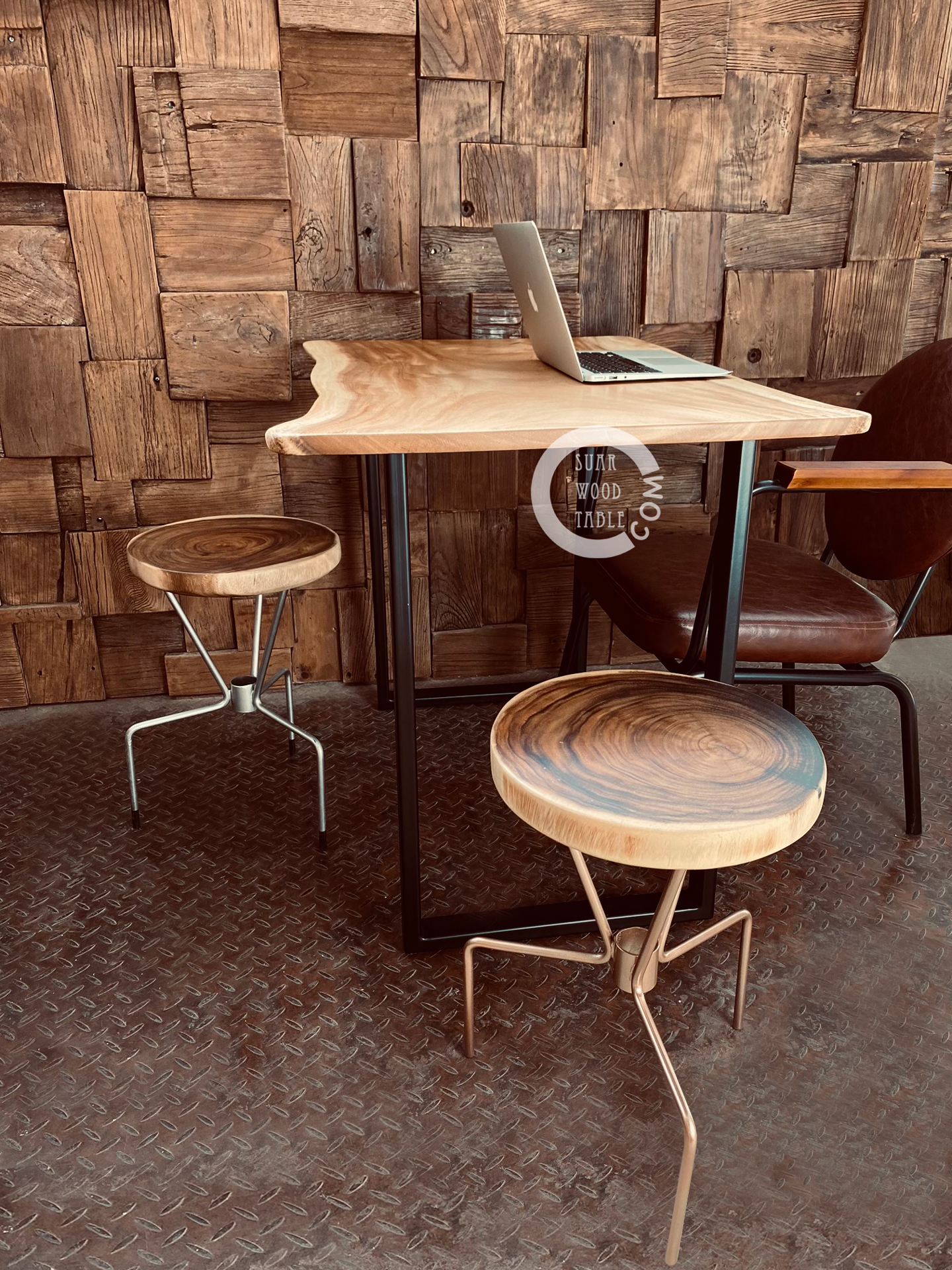 work desk with stools