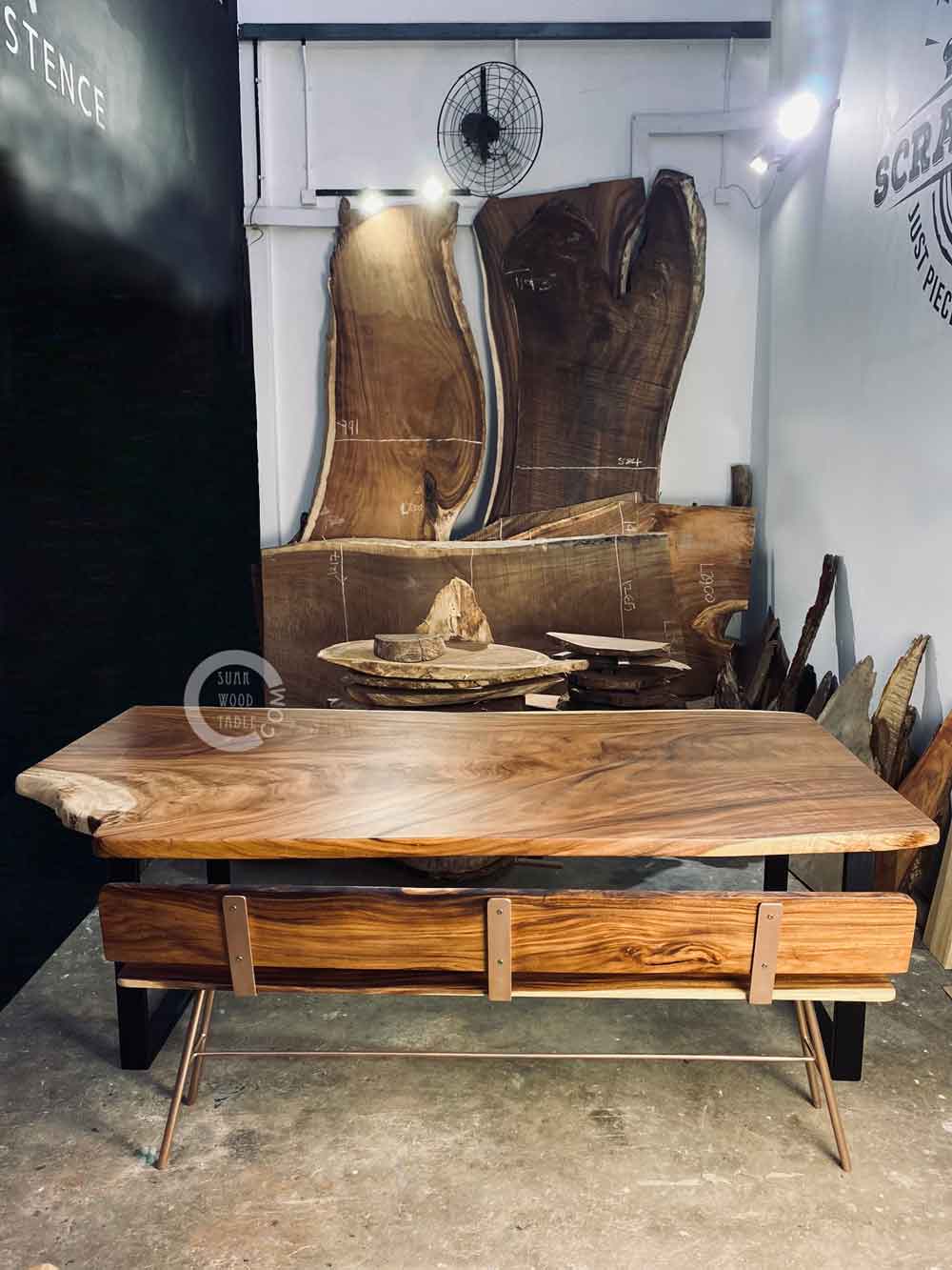 wooden dining table with bench