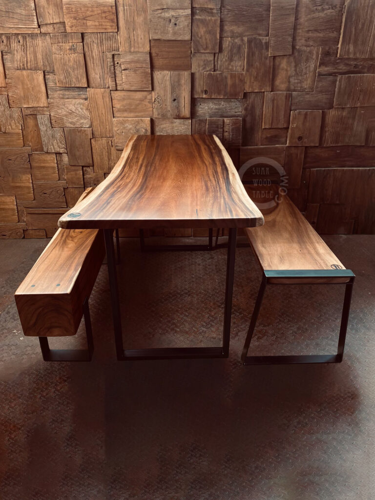 Suar Reclaimed Wood South American Walnut Singapore Table and Bench